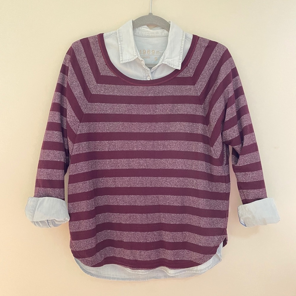 American Eagle Long Sleeve Shimmer Striped Shirt
